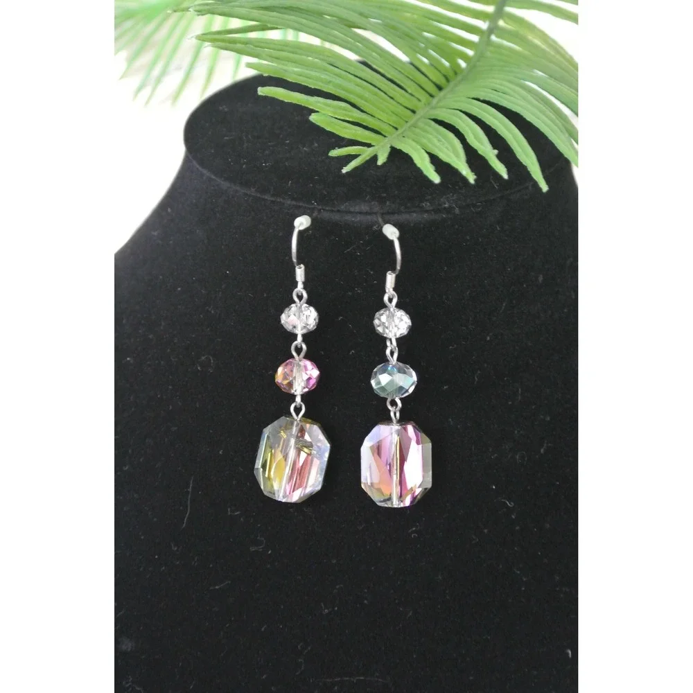 Ann Taylor Iridescent Crystal Aurora Borealis Tiered Drop Earrings OS